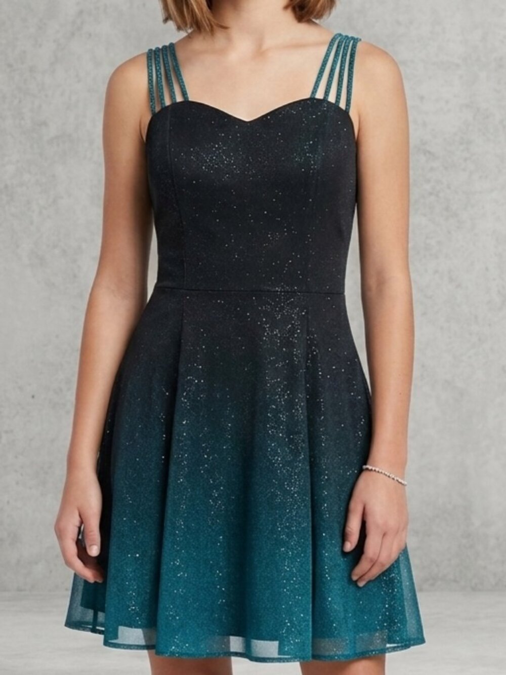 VTG 90s All That Jazz Teal Iridescent Glitter Skater Cocktail Dress S Whimsigoth